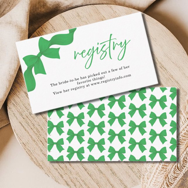 Modern Green Coquette Bow Registry Enclosure Card Tilläggskort (Skapare uppladdad)
