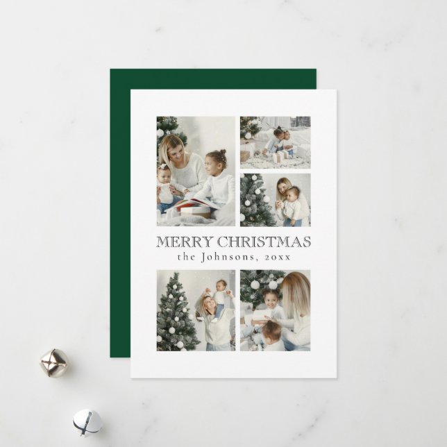  Modern Green Elegant Typography Photo Christmas Julkort (Fram/Back In Situ)