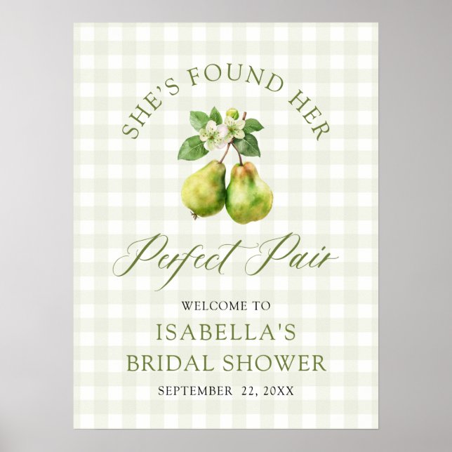 Modern Green Gingham Perfect Pair Bridal Shower Poster (Framsidan)