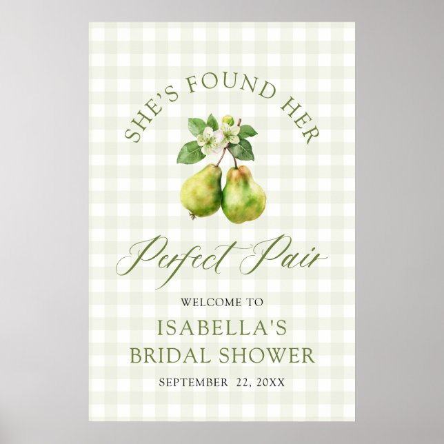 Modern Green Gingham Perfect Pair Bridal Shower Poster (Framsidan)
