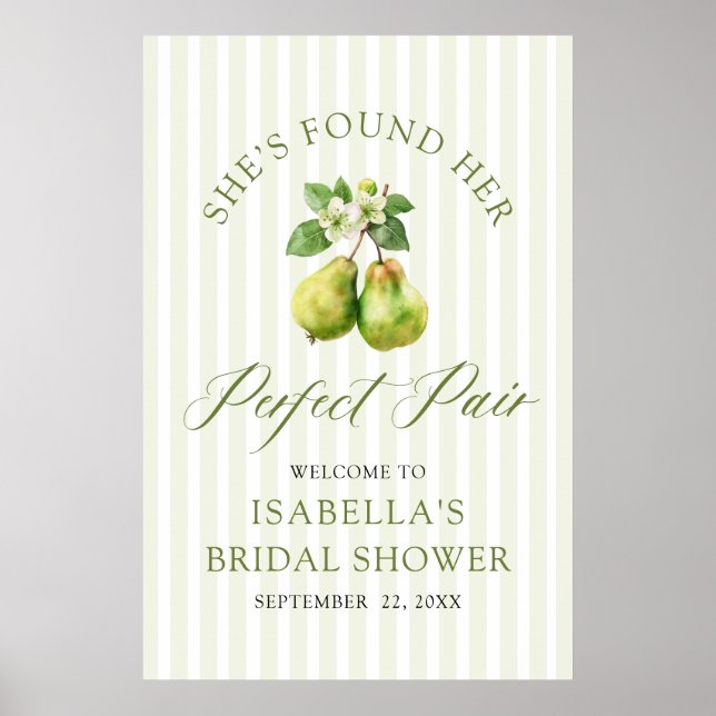 Modern Green Gingham Perfect Pair Bridal Shower Poster (Framsidan)