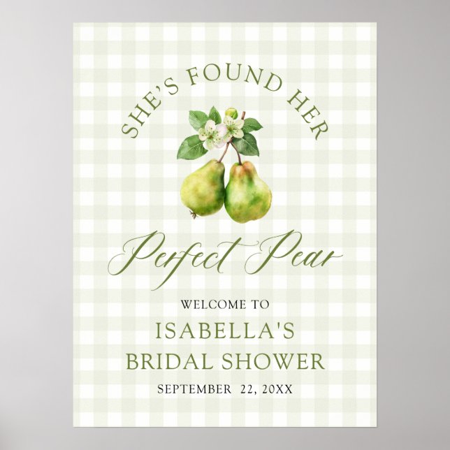 Modern Green Gingham Perfect Pair Bridal Shower Poster (Framsidan)