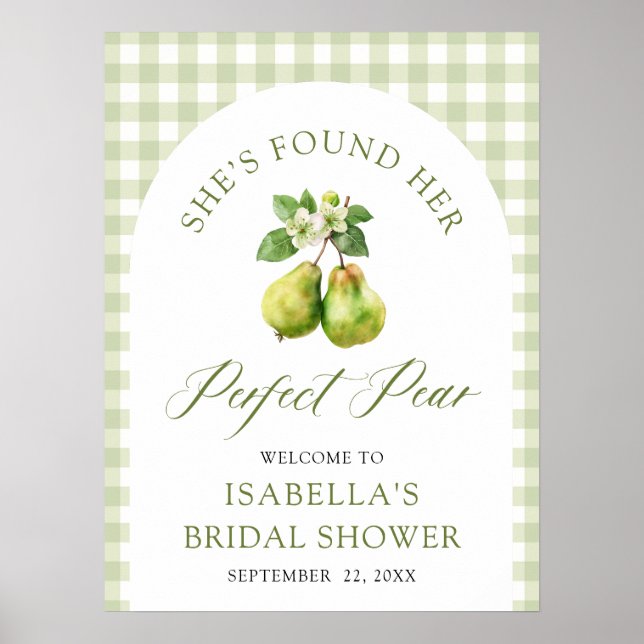 Modern Green Gingham Perfect Pear Bridal Shower Poster (Framsidan)