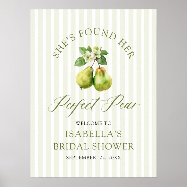 Modern Green Gingham Perfect Pear Bridal Shower Poster (Framsidan)