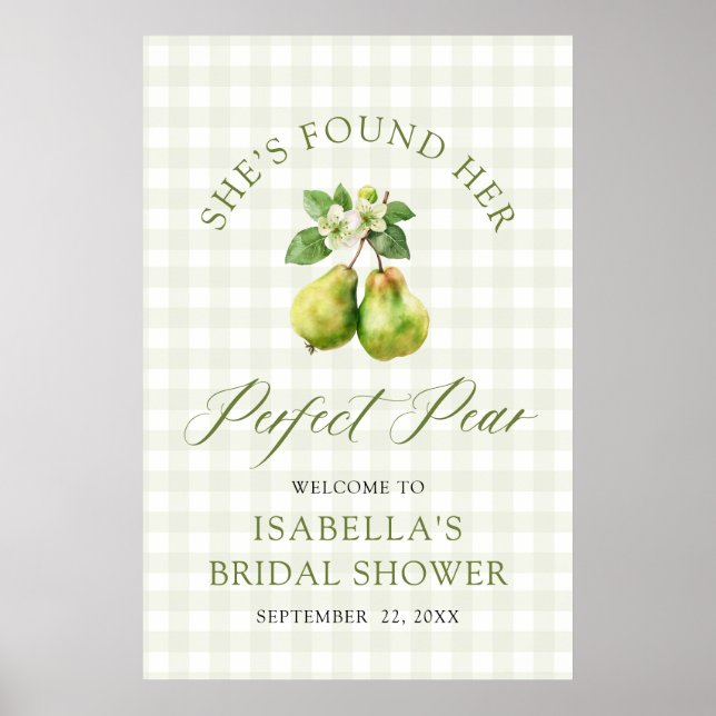 Modern Green Gingham Perfect Pear Bridal Shower Poster (Framsidan)