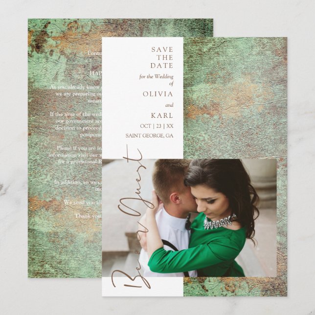Modern Green Gold Be Our Guest Photo Couple (Fram/baksida)