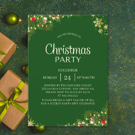Modern Green & Gold Christmas Party Invitation Inbjudningar