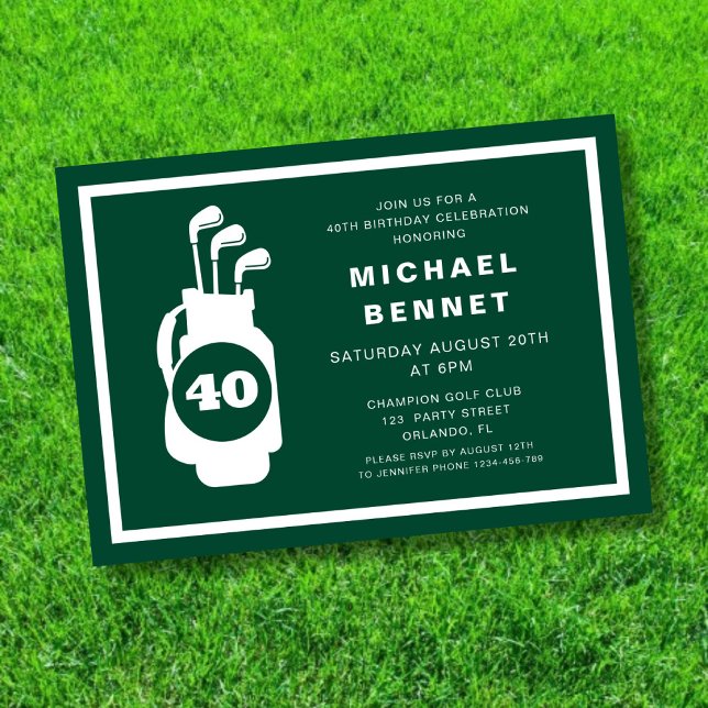 Modern Green Golf 40-årsdag Inbjudningar (Modern Green Golf 40th Birthday Invitation)