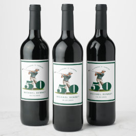 Modern Green Golf 50th Birthday Vinflaska Etikett