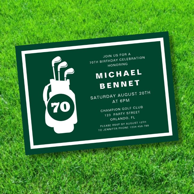 Modern Green Golf 70th Birthday Inbjudningar (Modern Green Golf 70th Birthday Invitation)