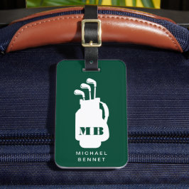 Modern Green Golf Sport Monogrammed Bagagebricka