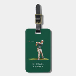 Modern Green Golfer Sport Bagagebricka