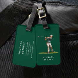 Modern Green Golfer Sport Bagagebricka