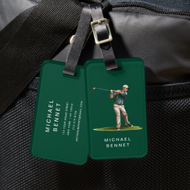 Modern Green Golfer Sport Bagagebricka (Modern Green Golfer Sport Luggage Tag)