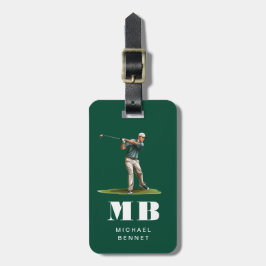 Modern Green Golfer Sport Monogram Bagagebricka