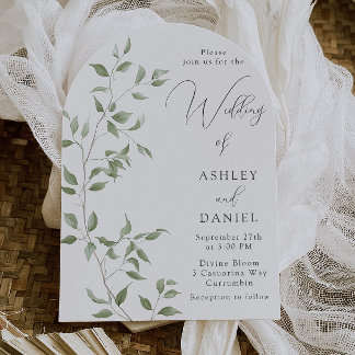 Modern Green Leaves Elegant Wedding Inbjudningar