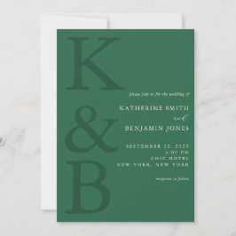 Modern Green Monogram Minimalist Wedding Inbjudningar
