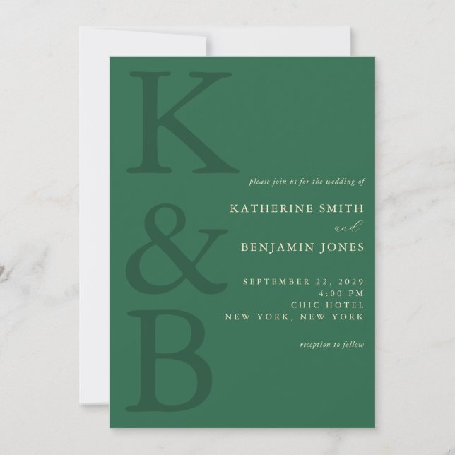 Modern Green Monogram Minimalist Wedding Inbjudningar (Framsida)