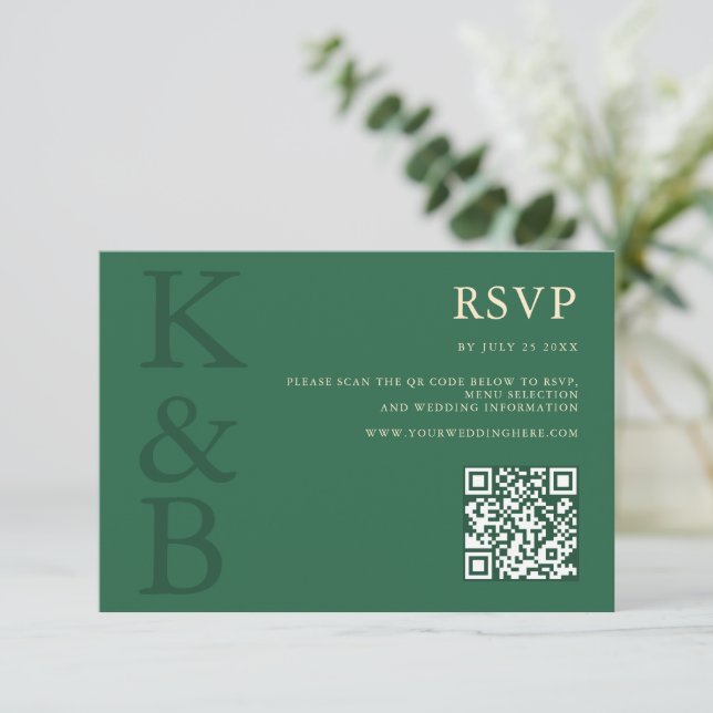 Modern Green Monogram Minimalist Wedding OSA Kort (Stående Fram)