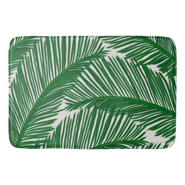 Modern Green Palm Leaf Tropical Pattern Badrumsmatta (Framsidan)