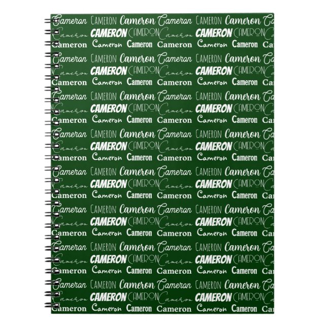 Modern Green Personalized Name Collage Anteckningsbok (Framsidan)