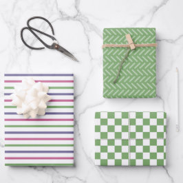 Modern Green, Pink, Blue Stripes, Green Checkered