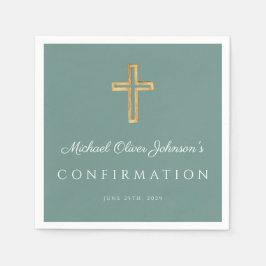Modern Green Religious Cross Boy Confirmation Pappersservett