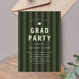 Modern Green Sporty Stripes Graduation Party Inbjudningar