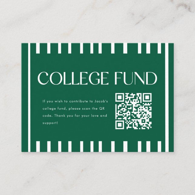 Modern Green Striped College Fund QR Code Tilläggskort (Framsida)
