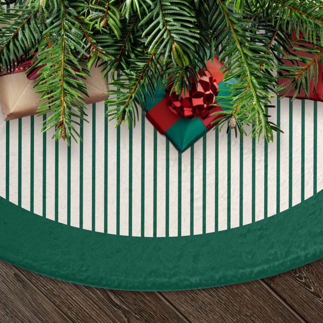 Modern Green Stripes Christmas Julgransmatta Borstad Polyester (Skapare uppladdad)