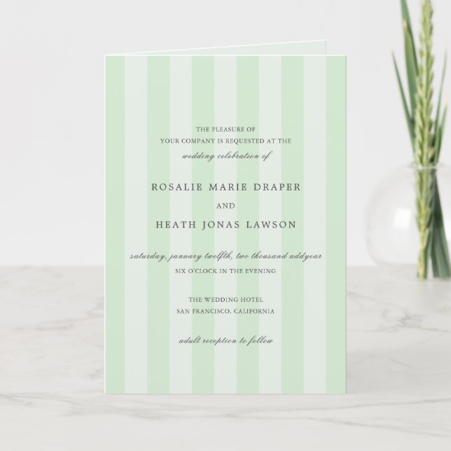Modern Green Stripes Elegant Wedding Inbjudan (Framsida)