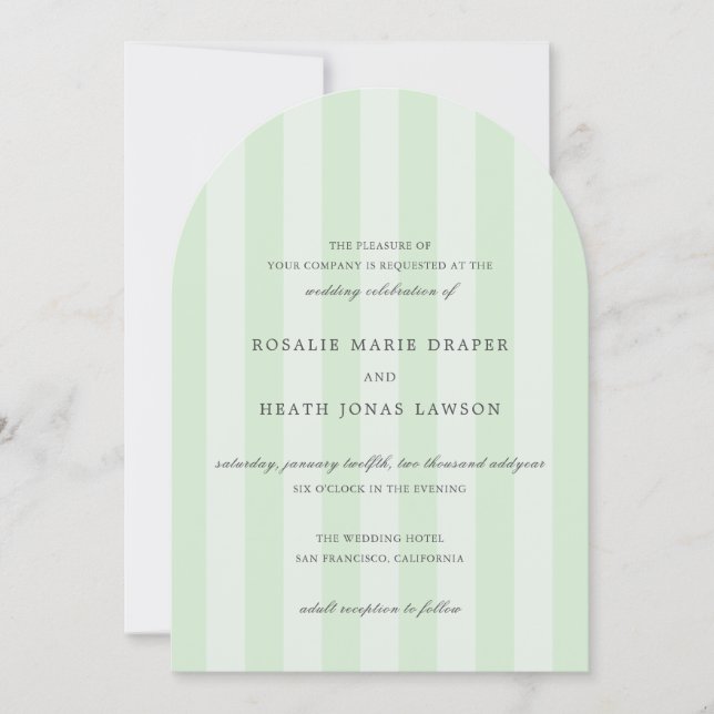 Modern Green Stripes Elegant Wedding Inbjudningar (Framsida)