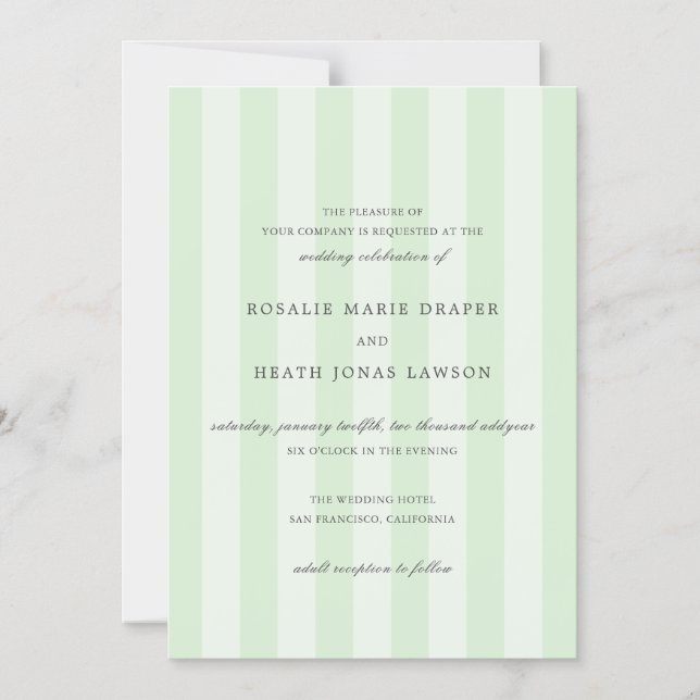 Modern Green Stripes Elegant Wedding Magnetisk Inbjudningskort (Framsida)