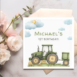 Modern Green Tractor 1st Birthday Party Pappersservett