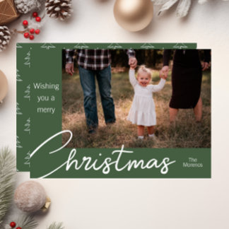 Modern Green Tree Family Photo Christmas Card Julkort