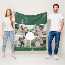 Modern Green Tree Family Photo Holiday Fleecefilt