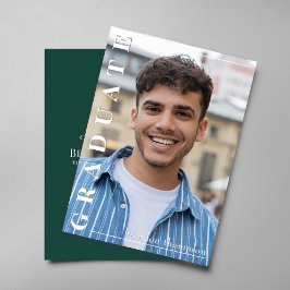 Modern Green Vertical Name Graduation Photo Card Inbjudningar