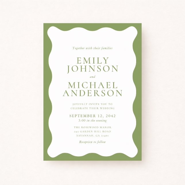 Modern Green Wavy Frame Wedding Invitation Inbjudningar (Skapare uppladdad)