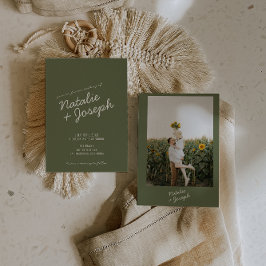 Modern Green Whimsical Summer Photo Wedding Inbjudningar