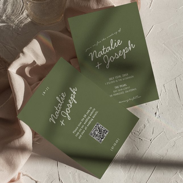 Modern Green Whimsical Summer QR Code Wedding Inbjudningar (Skapare uppladdad)