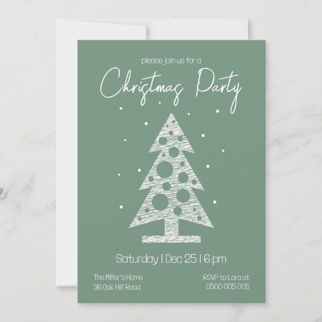 Modern Green & White Christmas Party Invitation Julkort (Framsida)