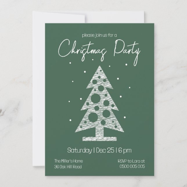 Modern Green & White Christmas Party Invitation Julkort (Framsida)