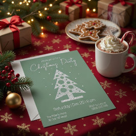 Modern Green & White Christmas Party Invitation Julkort