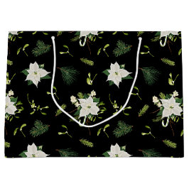 Modern Green White Floral Black Gift Bag Design