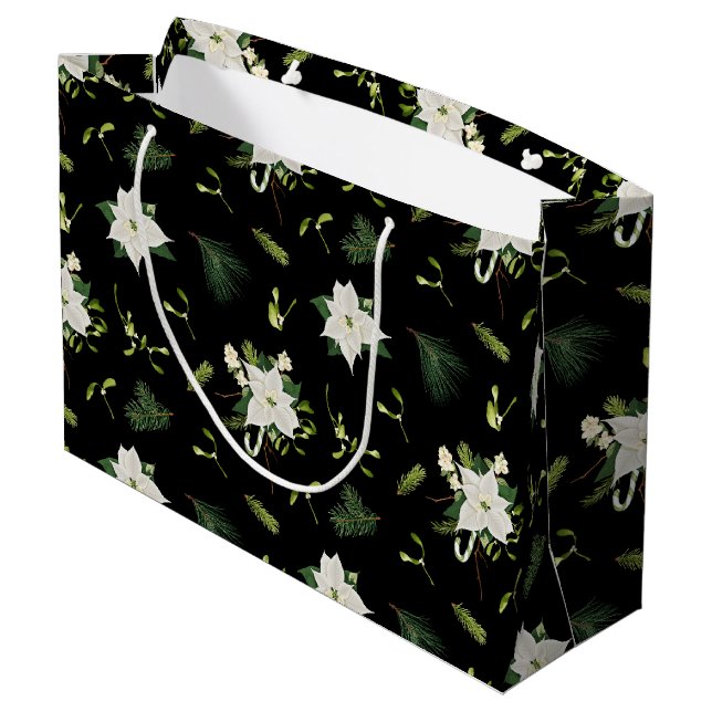 Modern Green White Floral Black Gift Bag Design (Baksidan Vinklad)