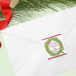 Modern Green Wreath Merry Christmas Personalized Fyrkantigt Klistermärke