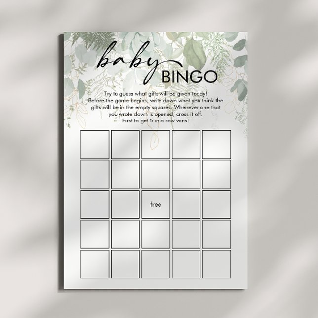 Modern Greenery Baby Shower Baby Bingo Card Inbjudningar (Skapare uppladdad)