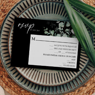 Modern Greenery Black Bröllop Menu OSA kort