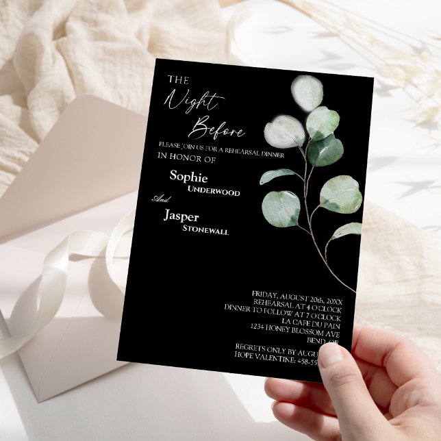Modern Greenery Black Night Före repetition Inbjudningar (Skapare uppladdad)