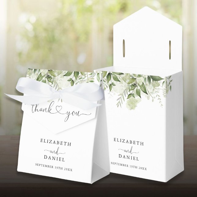 Modern Greenery Blommigt Heart Script Bröllop Presentaskar (Modern Greenery Floral Heart Script Wedding Favor Boxes)
